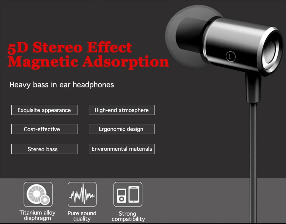 Sport Wired earphone for phone gaming headphones earphones in ear headphones bass with microphone for computer Magnetic  (7)