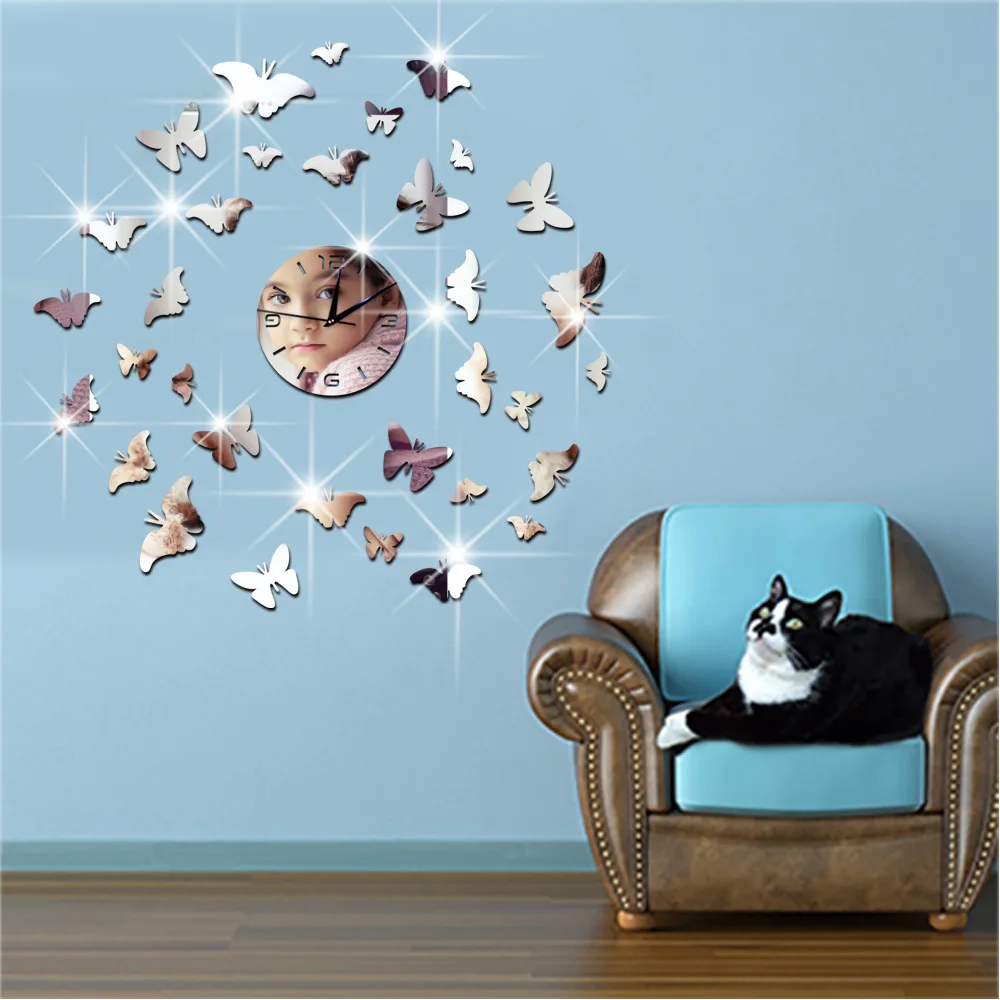 

Butterflies Digital Wall Clock Silent Modern Design 3D DIY Mirror Reloj Pared Living Room Wall Watch Sticker Horloge Murale Klok