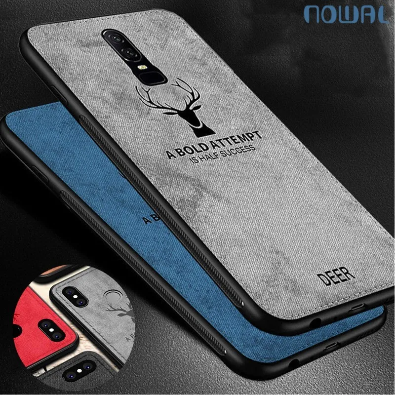 

Luxury Elk Pattern Phone Case For OnePlus 6T 5T 6 Hybrid TPU+Fabric Cloth Skin Back Slim Soft Cover For one plus 6 6t 5t Coque