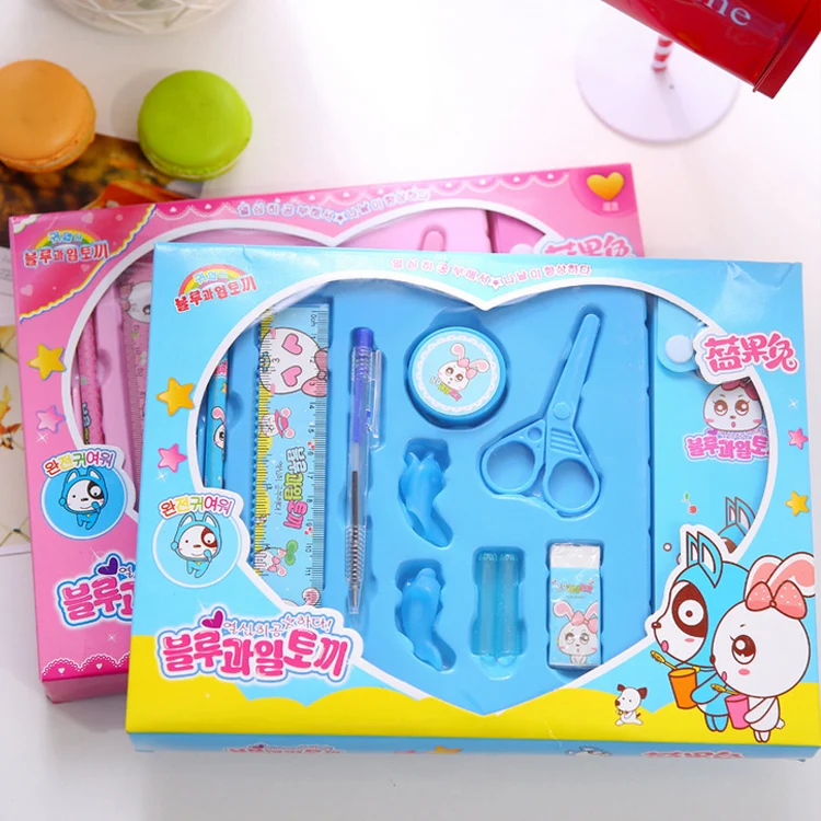 

(11 pieces/set) Korea Stationery Cute Cartoon Children Stationery Set Gel Pen Rulers Scissors Erasers Kids School Supplies