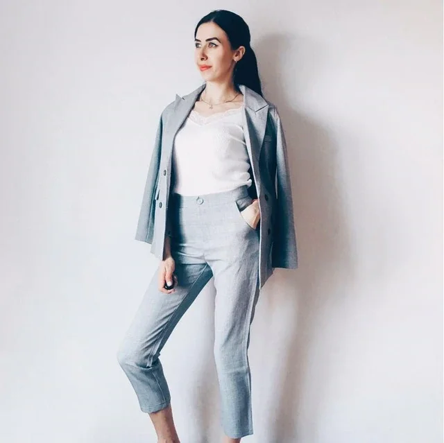 Lattice Women Korean Version British Antique Striped Pant Female Grid Women Suit Femme Fashion Long Pant Suit