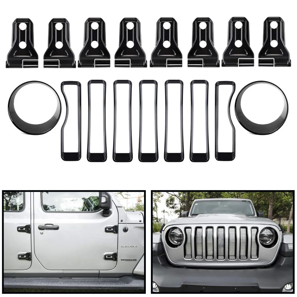 Chuang Qian 17Pcs Front Grille Trim Cover Head Turn Light Door Hinge for 2018 2019 Jeep Wrangler JL JLU Sport/Sports | Автомобили и