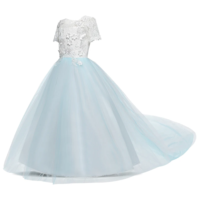 

Long Flower Dresses For Girl Wedding Birthday Costume Children's Lace Tutu Girl Clothes Evening Party Dress Size 10 12 14 Years