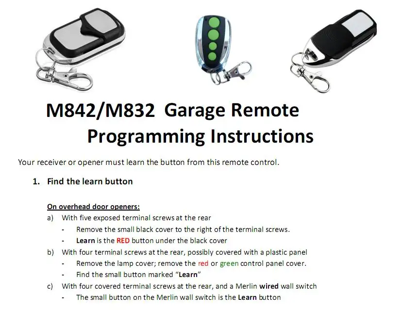 Для Мерлин Зеленая кнопка M842 M832 замена Пульт дистанционного управления для гаража управления