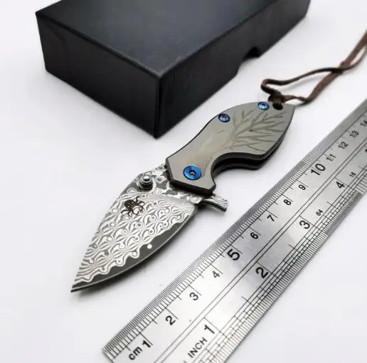 Mini Folding Knife Damascu / D2 Blade Carbon Fiber Handle Outdoor Camping Survival Gift Diving Knives Hunting Tactical EDC Tools - Цвет: Type B