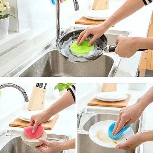

New Silicone Dish Washing Double Sided Scrubber Kitchen Cleaning Brush Pad Tool