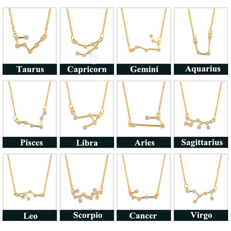 Todorova Star Zodiac Sign 12 Constellation Necklaces &amp Pendants Choker for Women Long Chain Necklace Bijoux Femme | Украшения и