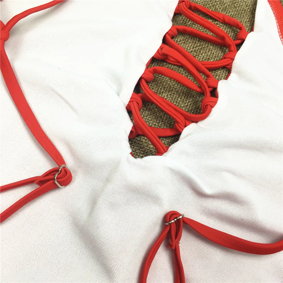 ZPDWT красный сдельный купальник на шнуровке Монокини купальник женский бандаж купальный костюм Пляжная одежда трикини Maillot De Bain