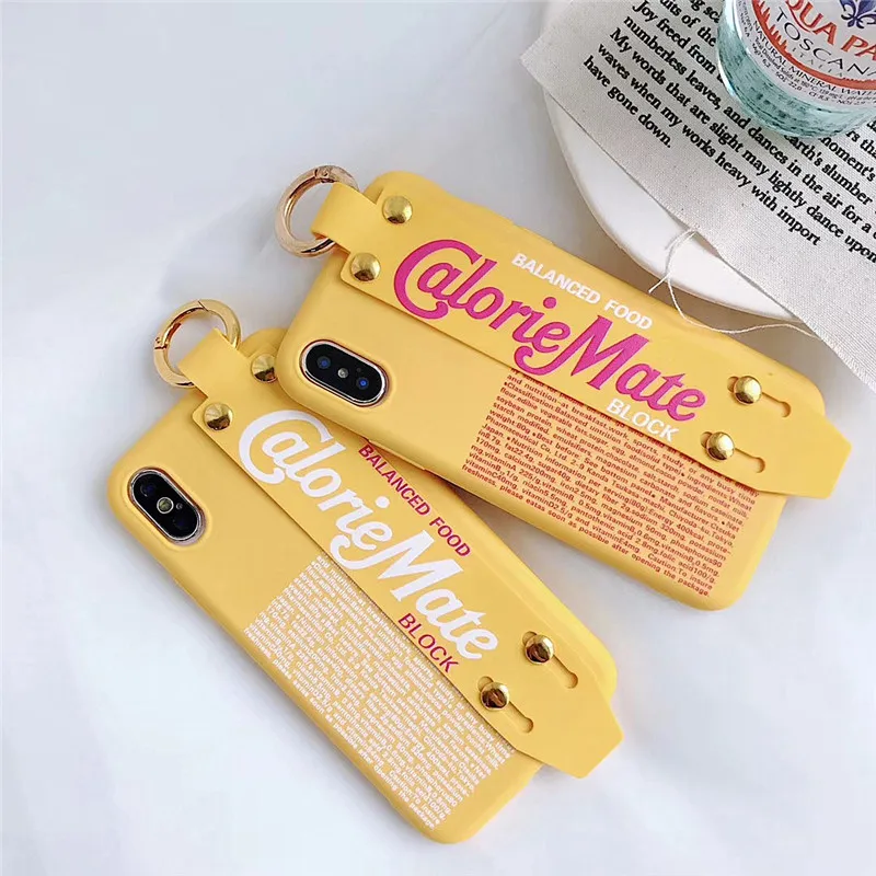 LUDI Fashion Simple Letter Wrist Blet Grip Strap Phone Case for iPhone 7 7plus Soft TPU Yellow Phone Bag for iPhone X 6 6s 8Plus6