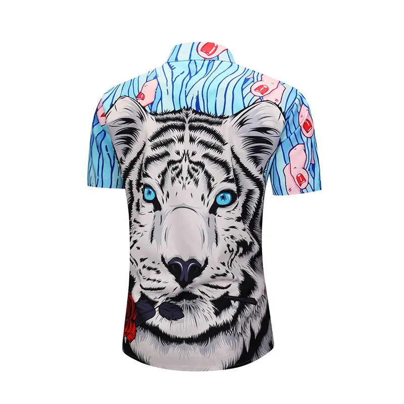 Gersri/Модная 3D рубашка с принтом тигра, Мужская Фирменная новинка, приталенная рубашка с короткими рукавами, Homme, летние повседневные рубашки для мужчин, Camisa