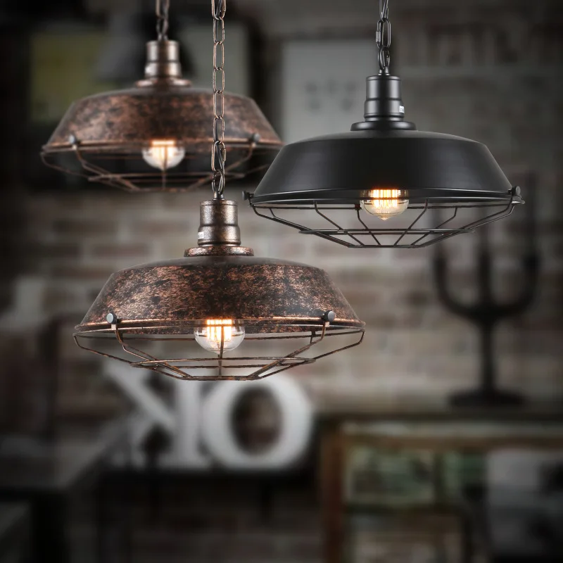 

American loft led nets shape iron rust color pendent lamp for dining room bar creative indoor lighing E27 A167