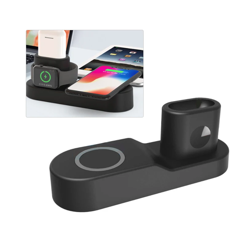 W3 4 в 1 10 Вт Беспроводная зарядная подставка для iPhone USB Qi зарядная док-станция для Apple Watch Airpods для samsung S9 S8 S7 US EU затычки