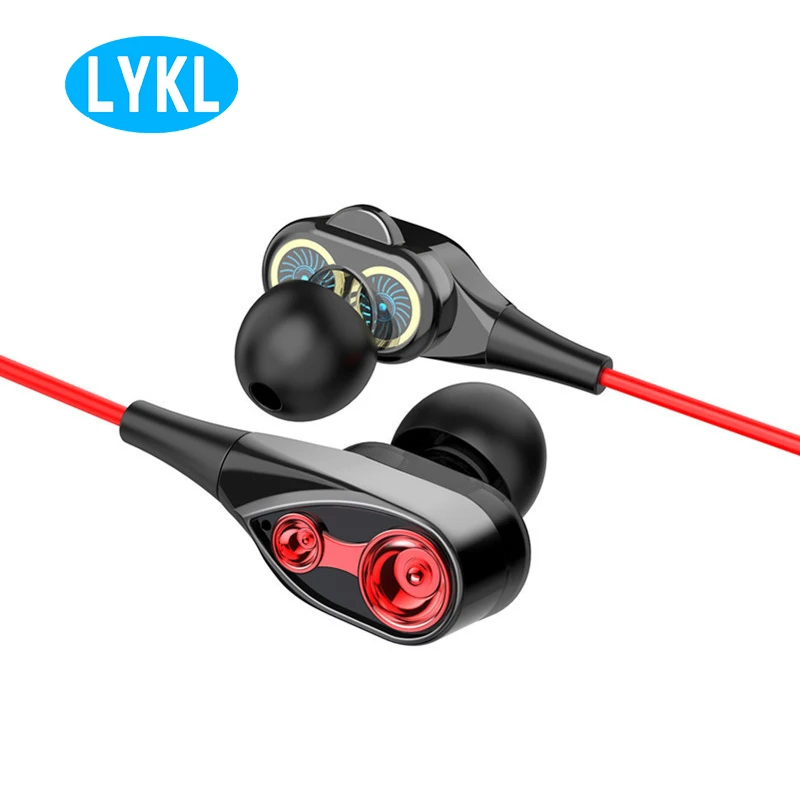 cheap LYKL New 3.5mm In Ear Double Speaker In ear Double coil Earphone Cable With Microphone Gaming Headset For iPhone Android Phone