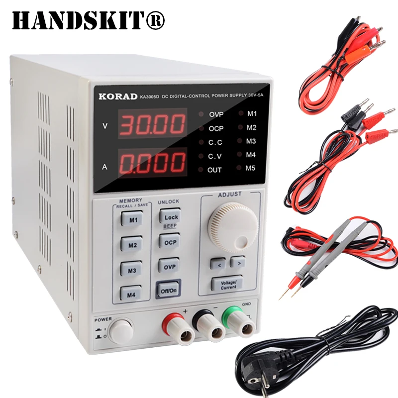 

KA3005D 30V 5A High Precision Adjustable Digital DC Power Supply 4Ps Digital Voltage Regulator Power Supply With Connector Plugs