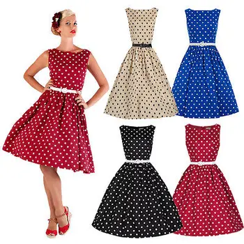 

New Women Lady Dresses Summer Vintage Brief Style Retro Shirtwaist Flared Party Tea Dress Swing Skaters