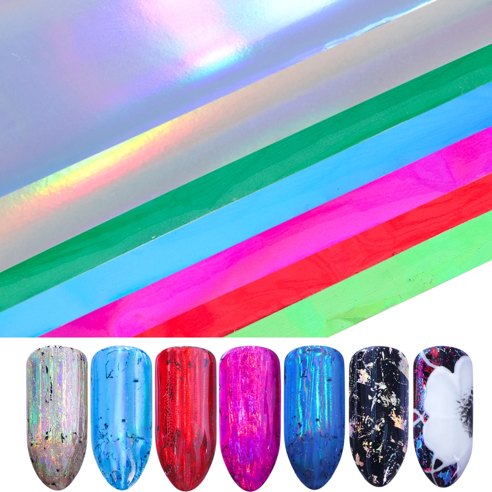

Full Beauty 7color Nail Foils Rainbow Holo Adhesive Designs Gel Polish Transfer Glitter Sticker Decal Nail Art Decor Set CHA07