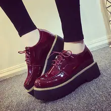 Женские туфли-оксфорды; красивые повседневные туфли; sapato feminino; туфли на плоской подошве из лакированной кожи; туфли на плоской подошве с круглым носком; удобные женские туфли на толстой подошве