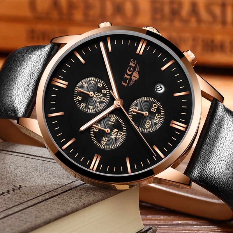 

2017 Luxury Brand LIGE Men Military Sports Watches Men's Quartz Date Clock Man Casual Leather Wrist Watch Men Relogio Masculino