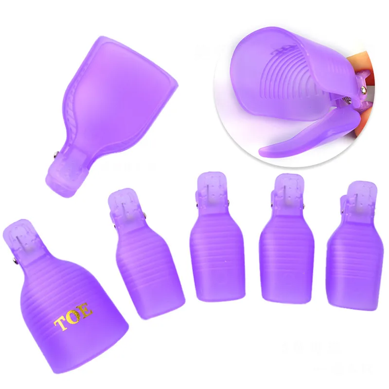 Colorful 5 Pcs/set Plastic Toe Nail Art Soak Off Clip Cap For Tips