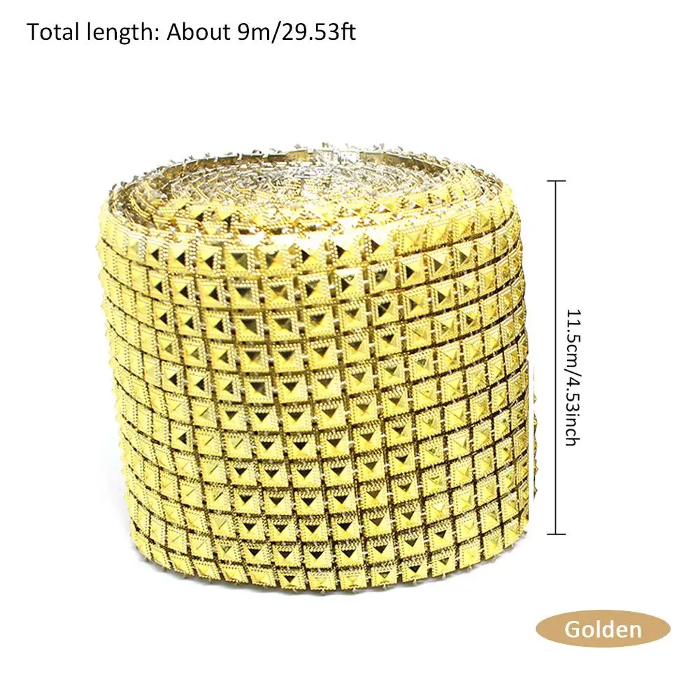 10 Yards Sun Flower Mesh Rhinestone Festival Party Plastic Imitated Diamond Rhinestone Ribbon Wrap Roll Line Rhinestone