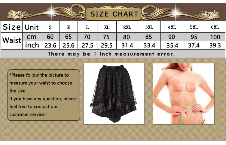 Tutu skirt size table