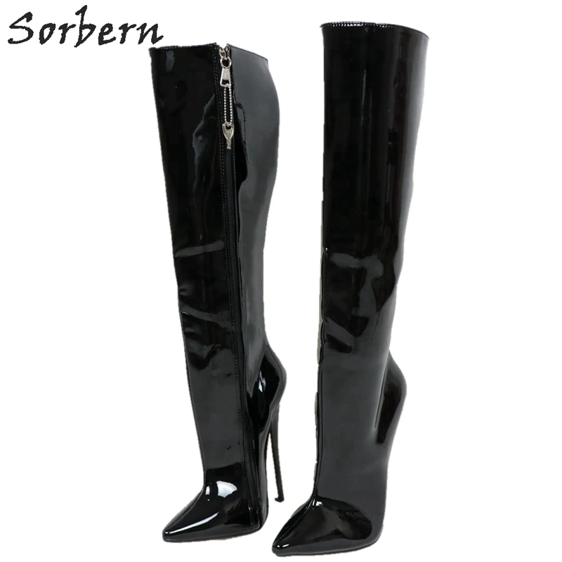 Black knee high heeled women's boots Clearance