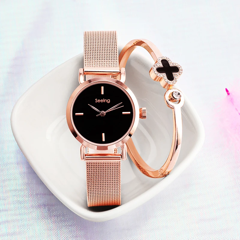 Lucky браслет женские наручные часы Роскошные простые женские браслет часы повседневные стильные женские подарок часы подарочный набор с сумкой