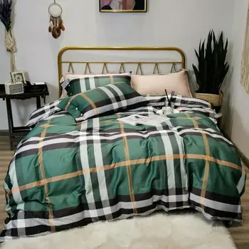 

Fresh green color spring summer bedroom decoration 4 pieces 60S 100% Cotton bedding sets king size sateen duvet cover set stripe