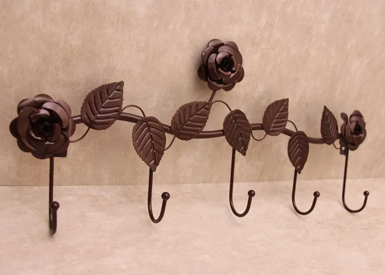 European-style iron rose design decorative wall hook wall-mounted coat hanger storage rack key holder organizer home decor