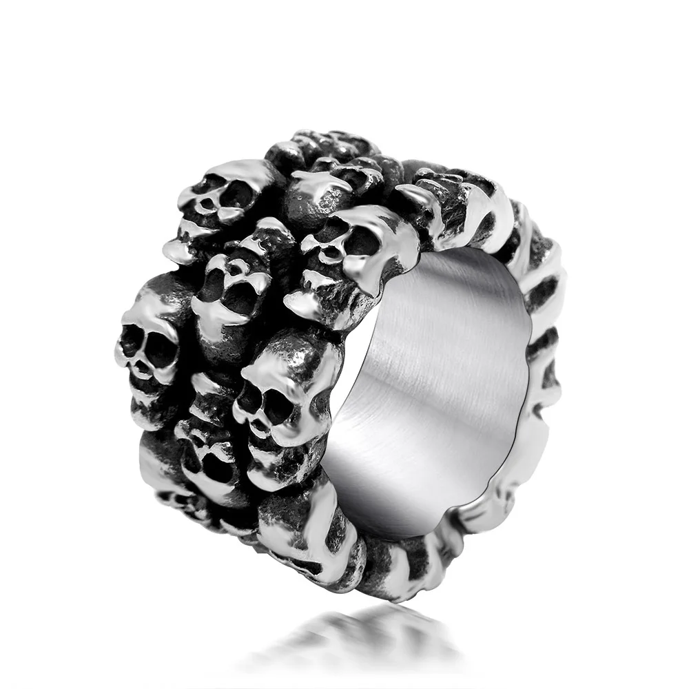 

1 Piece Pile Skulls Ring 316L Stainless Steel Titanium Men Ring Rock Pop Punk Fashion Jewelry SMR394