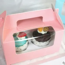 Розовый пакет выпечки 2 кекс, пудинг коробка упаковка для десертов коробки Маффин, кекс украшения сувениры поставка