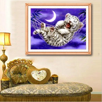 

Kit for Needlework,DIY Cross stitch, Embroidery kit,Moon,Cradle baby Tiger print pattern Cross-Stitch animal painting