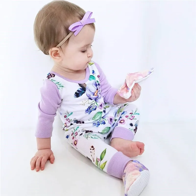 Детский хлопковый комбинезон с длинным рукавом цветочным принтом|baby girl romper|girls