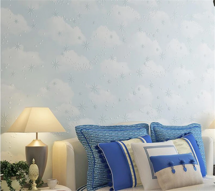 Beibehang Custom wallpaper blue sky clouds stars non-woven 3d wallpaper baby children's bedroom warm wallpapers papier peint Beibehang Custom wallpaper blue sky clouds stars non-woven 3d wallpaper baby children's bedroom warm wallpapers papier peint