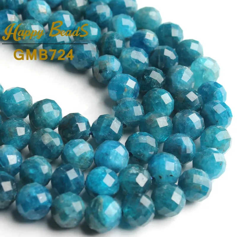 

AAA Natural Gem Faceted Blue Apatite Stone Beads Loose Spacer Beads For Jewelry Making DIY Bracelet Necklace 7.5inches 8MM