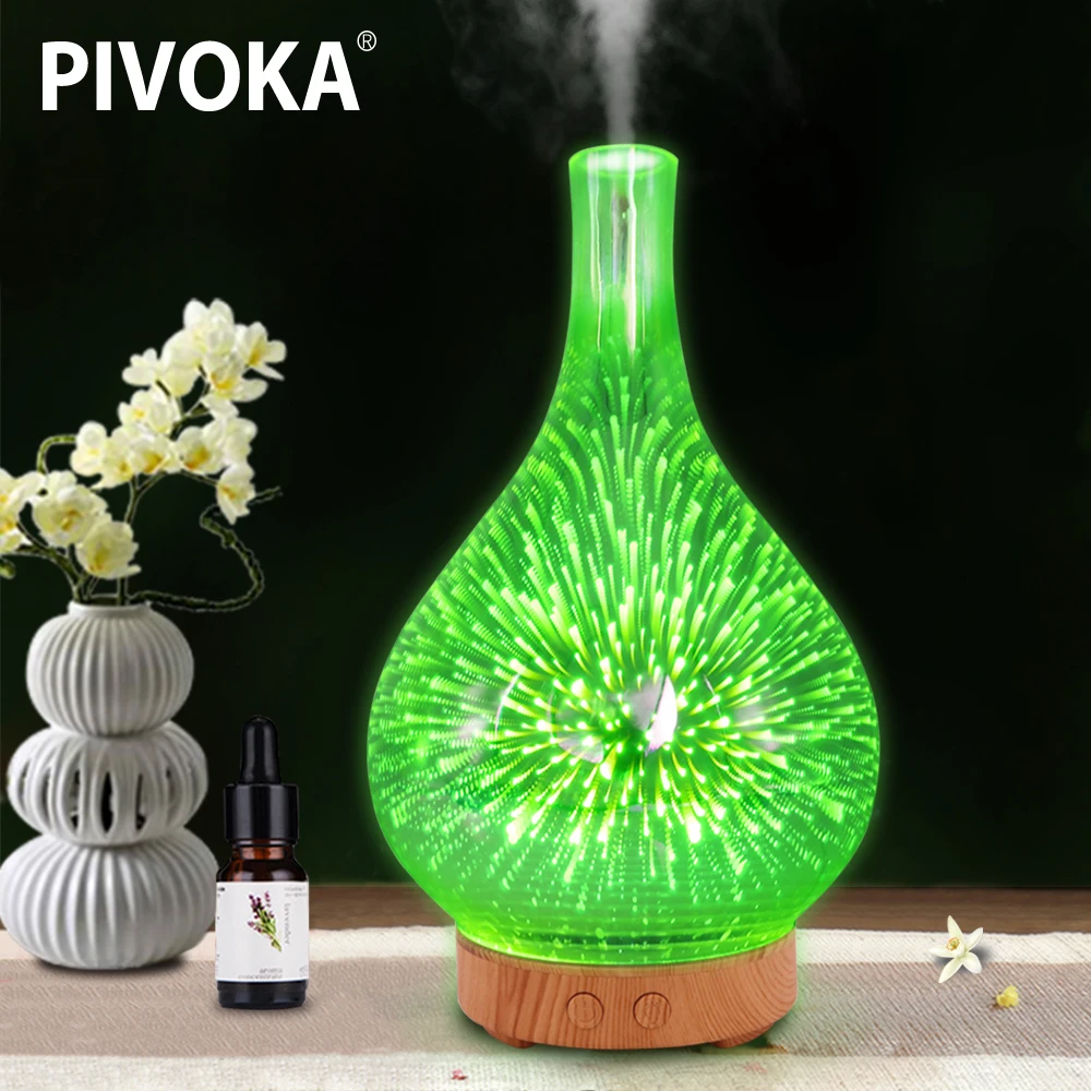 PIVOKA 3D фейерверк стеклянная ваза форма увлажнитель воздуха со светодио дный ночной подсветкой эфирные масла диффузор тумана