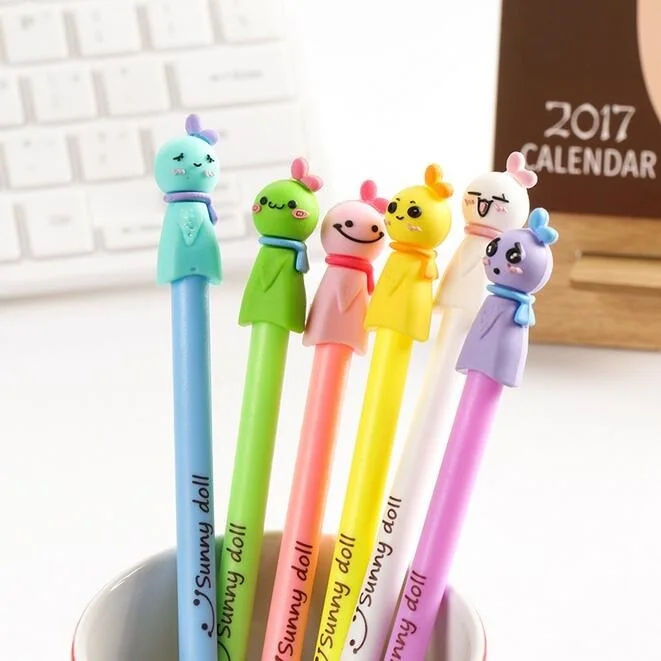 

36pcs/lot Kawaii 3D Color Sunny Doll 0.38mm Black Ink Gel Pen DIY Signature Pen Office School Stationery Supplies Wholesale