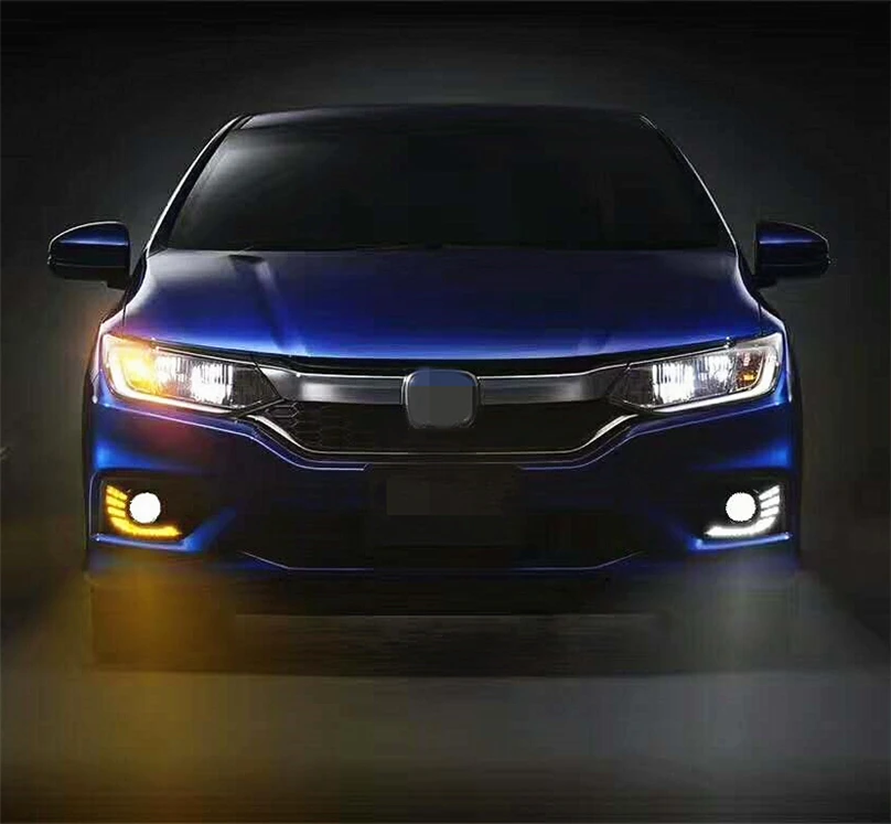 Автомобиль мигает 2 шт для Honda City DRL вождения дневного света DRL с желтым поворотным сигналом противотуманные светодиодные дневные огни автомобиля