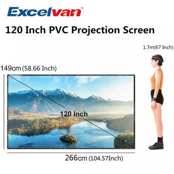 

Excelvan 120 Inch 16:9 Collapsible PVC HD Portable Home And Outdoor Use Projector Screen With Hanging Hole For Front Projection