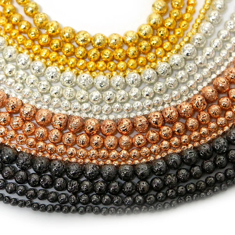 

Round 4 6 8 10mm Natural Stone Silver Black Lava Hematite Loose Beads for women DIY Necklace Bracelet Jewelry Making Accessories