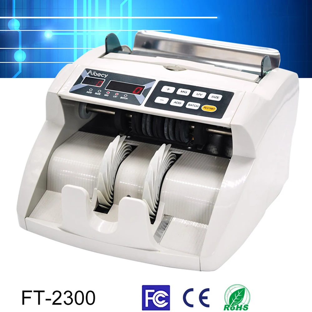 

Aibecy Desktop Multi-Currency Automatic Cash Banknote Money Bill Counter Counting Machine with UV MG Counterfeit Detector