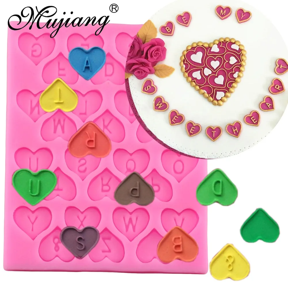 Mujiang DIY сердце Алфавит силиконовая форма буквы вечерние для кексов, помадки украшения торта инструменты Конфеты шоколадная мастика формы