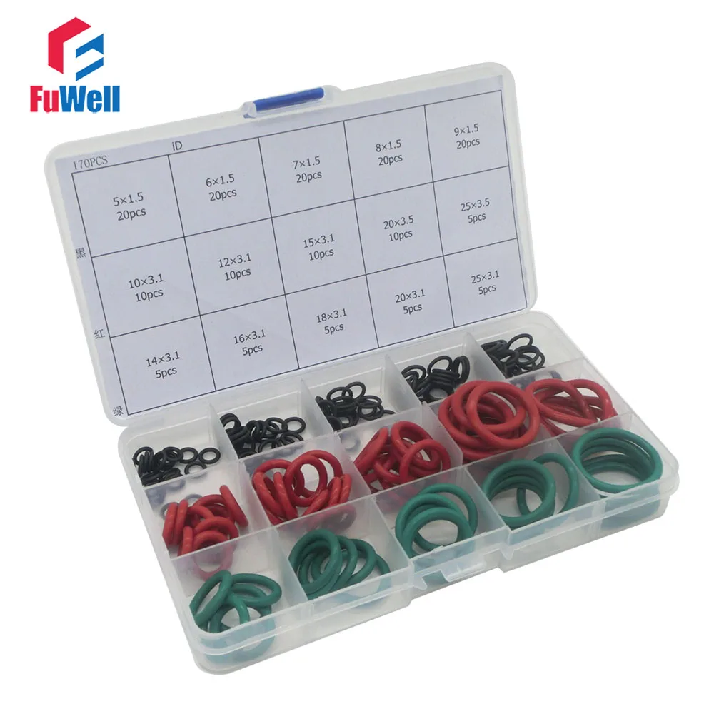 170pcs O Ring Seal Kit 15 Different Sizes NBR VMQ FKM Rubber O ring
