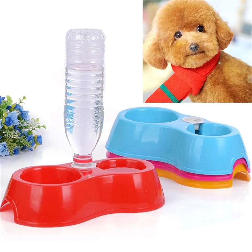 Portable Pet Feeder Plastic Dual Port Automatic Feeder Water Drinking