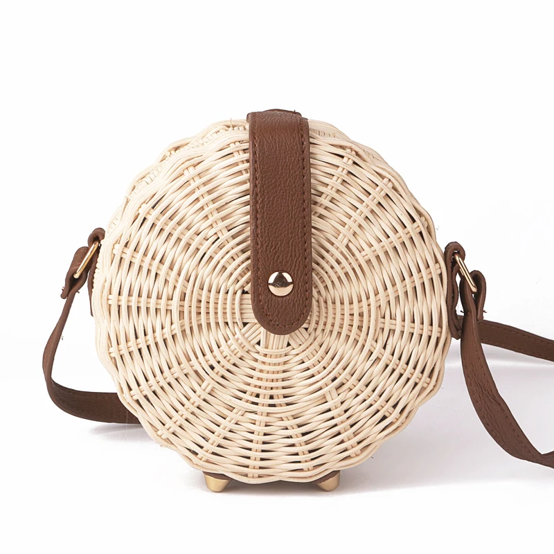 

2018 Small Circle Totes Lady Vintage Crossbody Handmade Kintted Shoulder Bags Women Straw Bag Bohemian Bali Rattan Beach Handbag