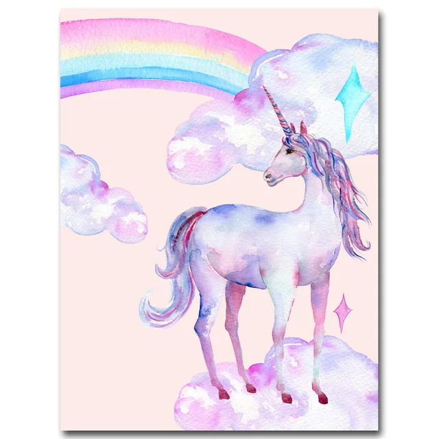 Rainbow Unicorn Posters Canvas Prints Watercolor Pegasus Painting