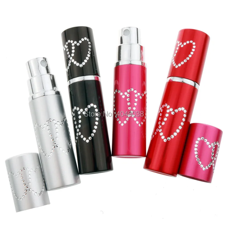 5 ML Portable Spray Pump Bottle Metal Housing Empty Cosmetic Atomizer Diamond Heart Perfume Refillable Bottle Sample Trial Vials (3)