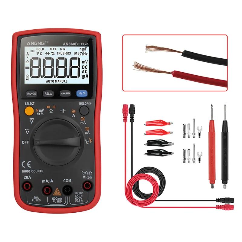 

ANENG AN860B Digital Multimeter ABS 6000 Counts Backlight AC DC Ammeter Voltmeter Portable Meter With Multifunction Line HR