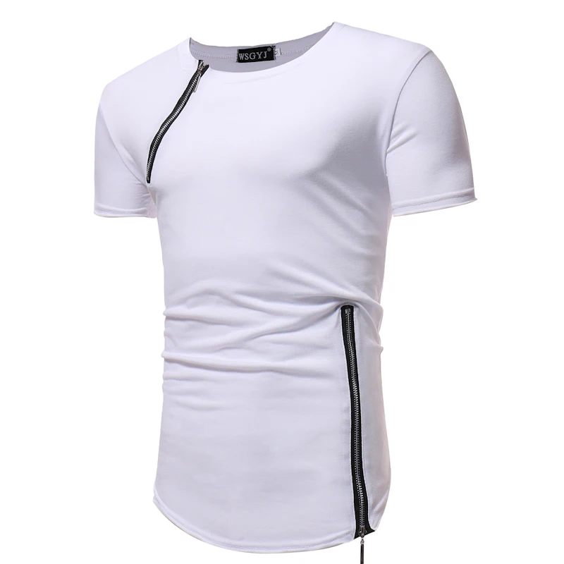 رجل قصير كم t-shirt لياقة العضلات ماركة القمم تيز جديد زيبر الديكور الرجال لون نقي تي شيرت عارضة الكبس قميص