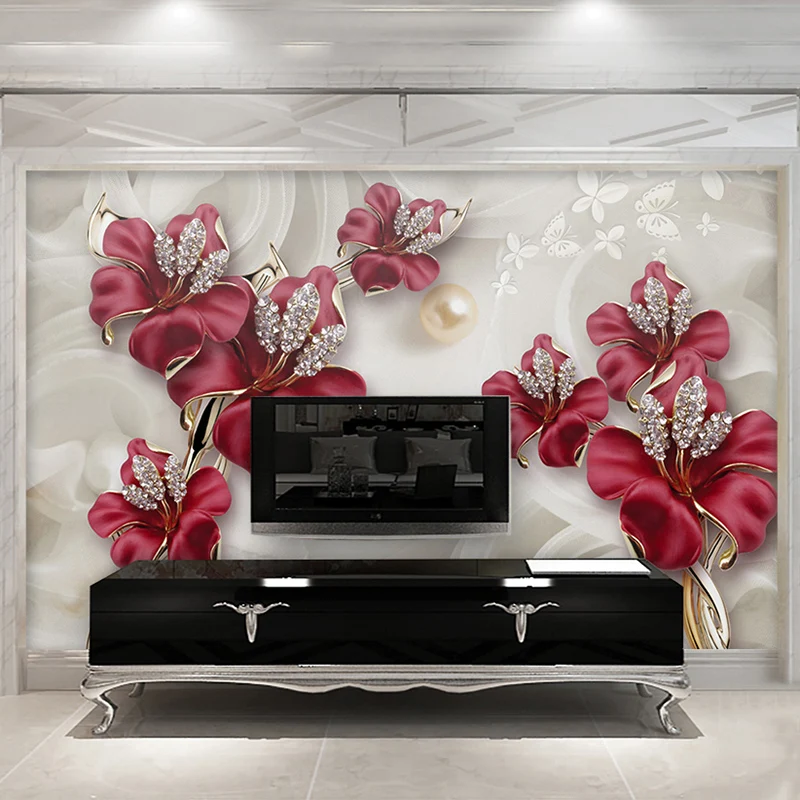 Пользовательские Настенные обои 3D стерео рельефные цветы ювелирные изделия фото настенная живопись Гостиная ТВ диван фон обои домашний декор